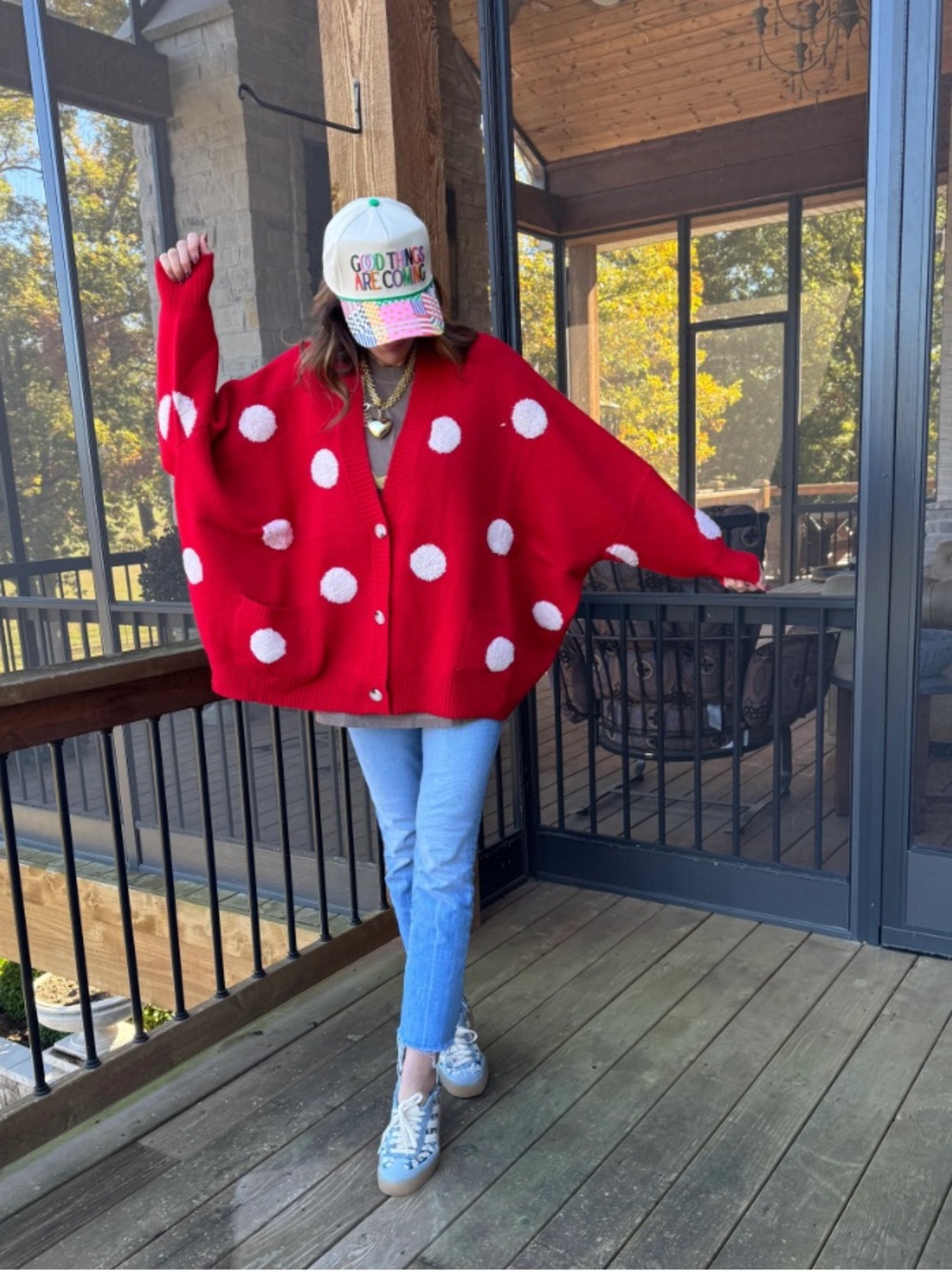 Bucketlist Red Polka Dot Cardigan